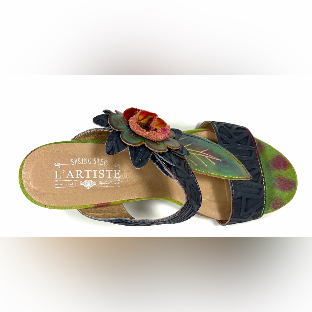 L’Artiste Spring Step Shayla Floral Leather Wedge Sandals Sz 40 9-9.5 - Picture 3 of 10